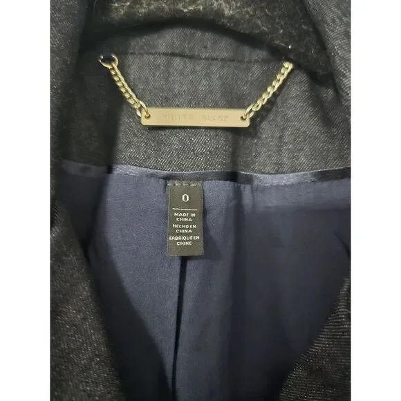 White House Black Market Women Size 0 Navy Tweed Gold Sparkly Moto Jacket - Picture 4 of 5